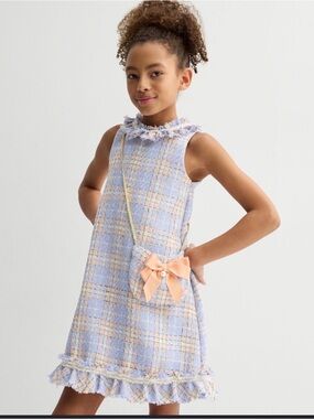 Blueberi Boulevard Lavender and Peach Plaid Tweed A-Line Dress Size 8